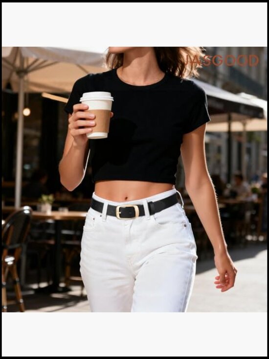 Faux Leather Belts for Women with Gold Tone Buckle 3-Pack main image 6
